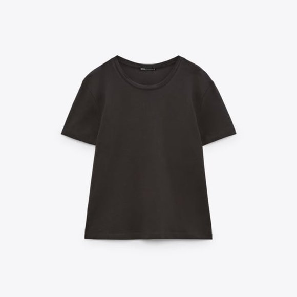 NWT ZARA BASIC T-SHIRT CHARCOAL GRAY - Picture 1 of 2